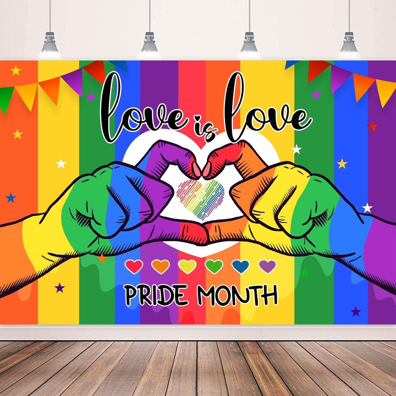 Pride Decorations Banner Backdrop Pride Month Decorations LGBT Gay Pride Decorations Love is Love Banner Backdrop Photo Booth Background for Rainbow Theme Party Supplies